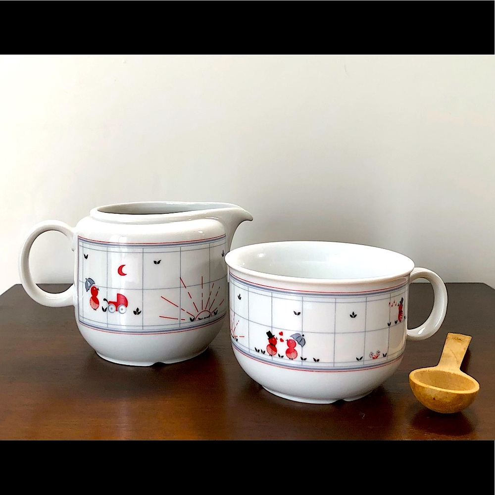 Vintage Seltmann Weiden Bavaria Small Carafe & Mug Set w/Red Chicks Baby